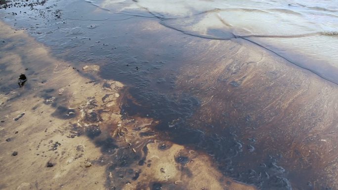 石油泄漏大海海边沙滩破坏生态