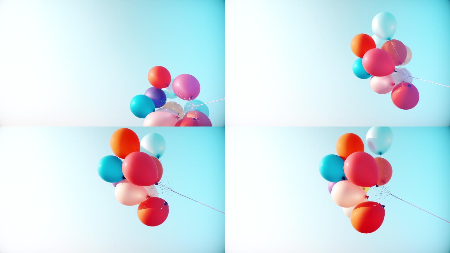 五彩缤纷的气球在蓝天下飞翔