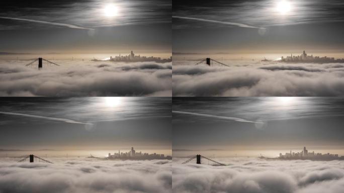 旧金山金门大桥低雾晨光