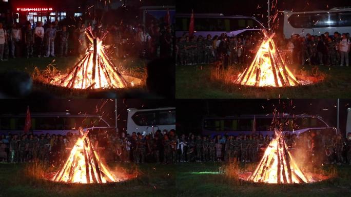 实拍学生篝火晚会