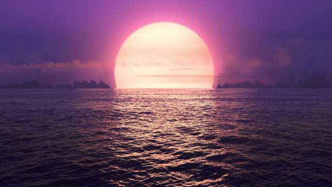 紫色的夕阳映衬下的梦幻海洋