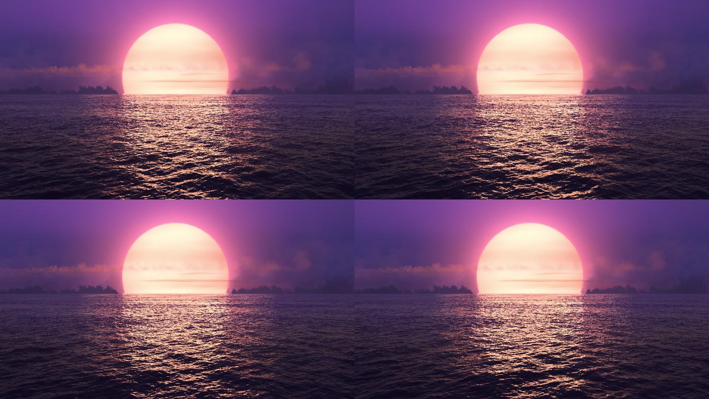 紫色的夕阳映衬下的梦幻海洋