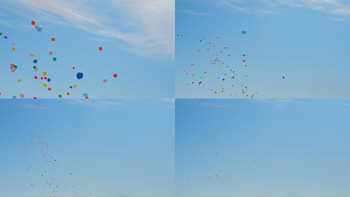 许多五颜六色的气球在空中飞行