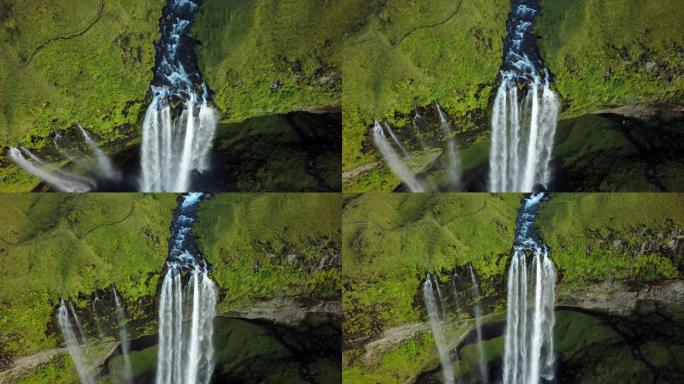 冰岛瀑布的空中拍摄