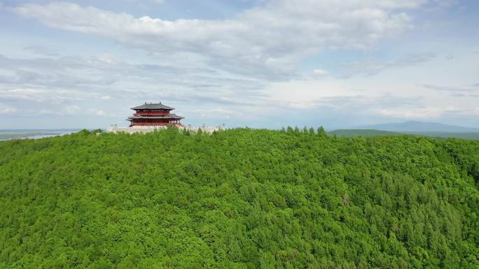 中国东极抚远东极阁中国古建筑航拍实拍