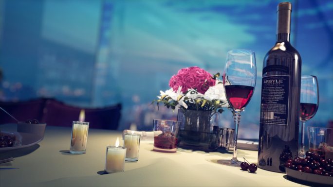 三维动画镜头浪漫酒吧酒杯