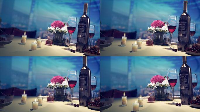 三维动画镜头浪漫酒吧酒杯