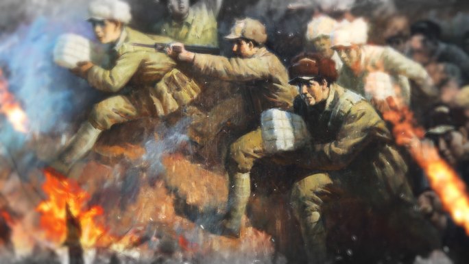 平津战役纪念馆油画视频打仗场景