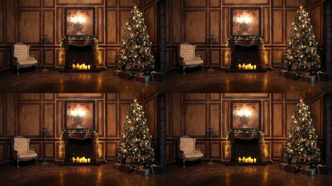 圣诞树装饰的室内古典风格