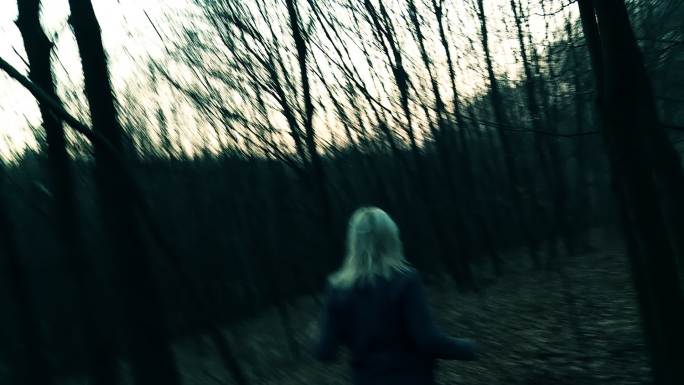 杀手在森林里追逐年轻女子