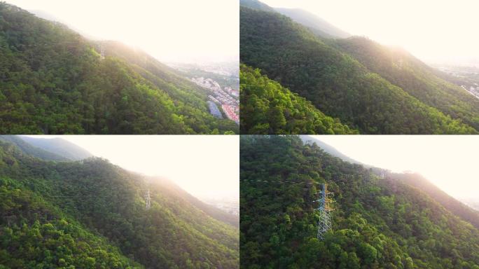 热带雨林中的高压线塔