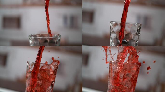 冷樱桃汁倒进玻璃杯