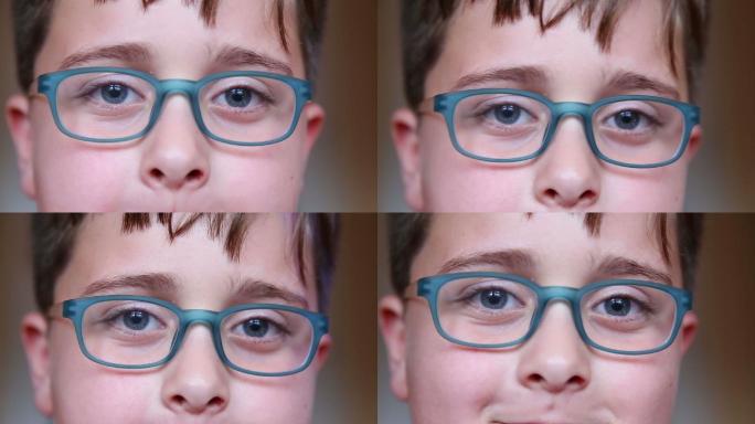 戴眼镜的小男孩特写镜头
