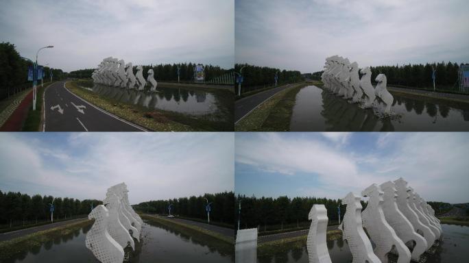 4K淮安白马湖标志性建筑白马雕塑