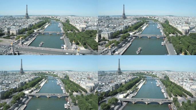 巴黎塞纳河鸟瞰图国外首都航拍风光欧洲境外