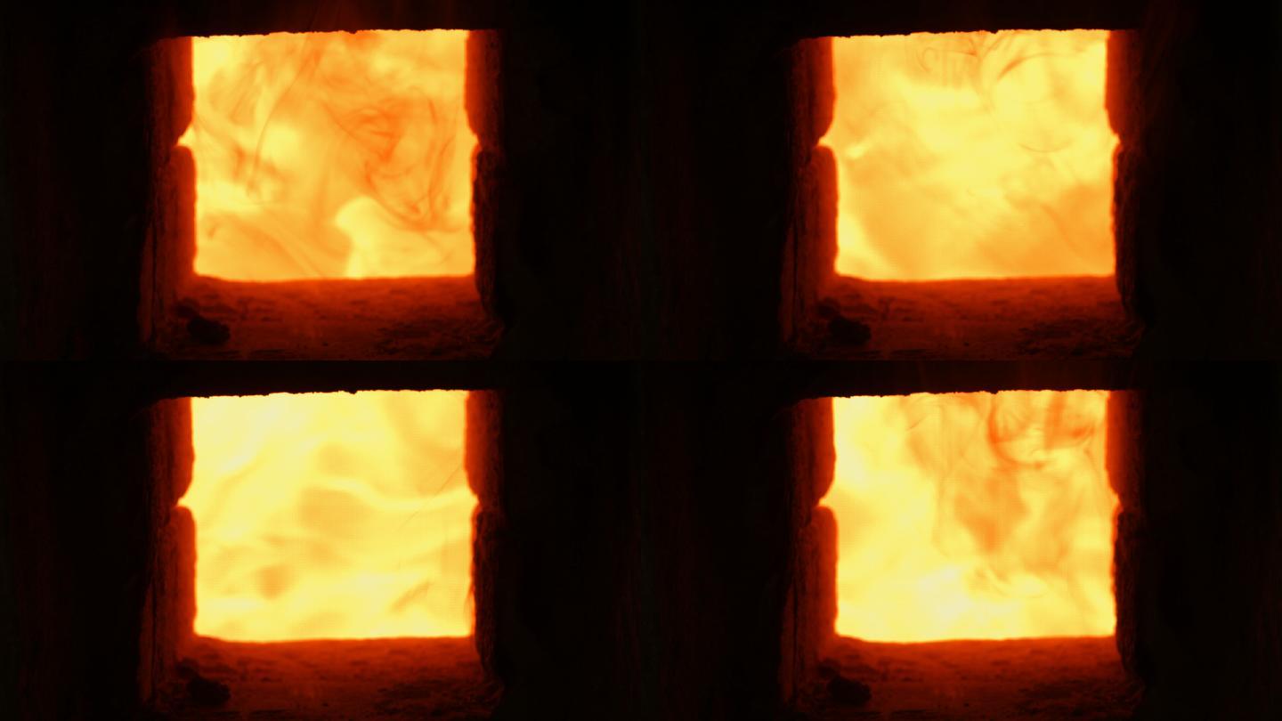 火焰在一个瓷窑里燃烧。