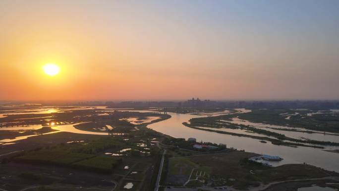 【哈尔滨】群力湿地夕阳落日航拍