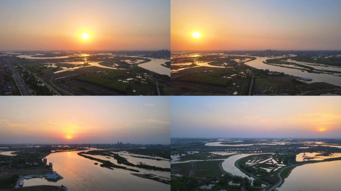 【哈尔滨】群力湿地夕阳落日航拍