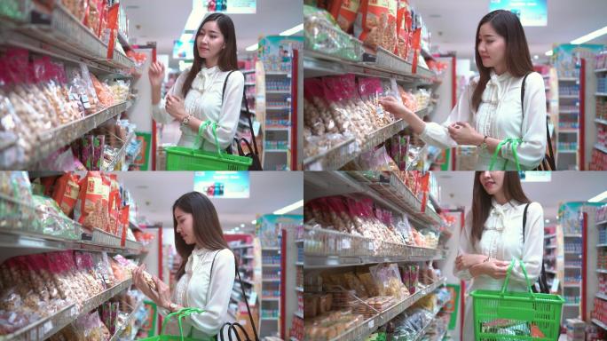 一个女人在超市购物