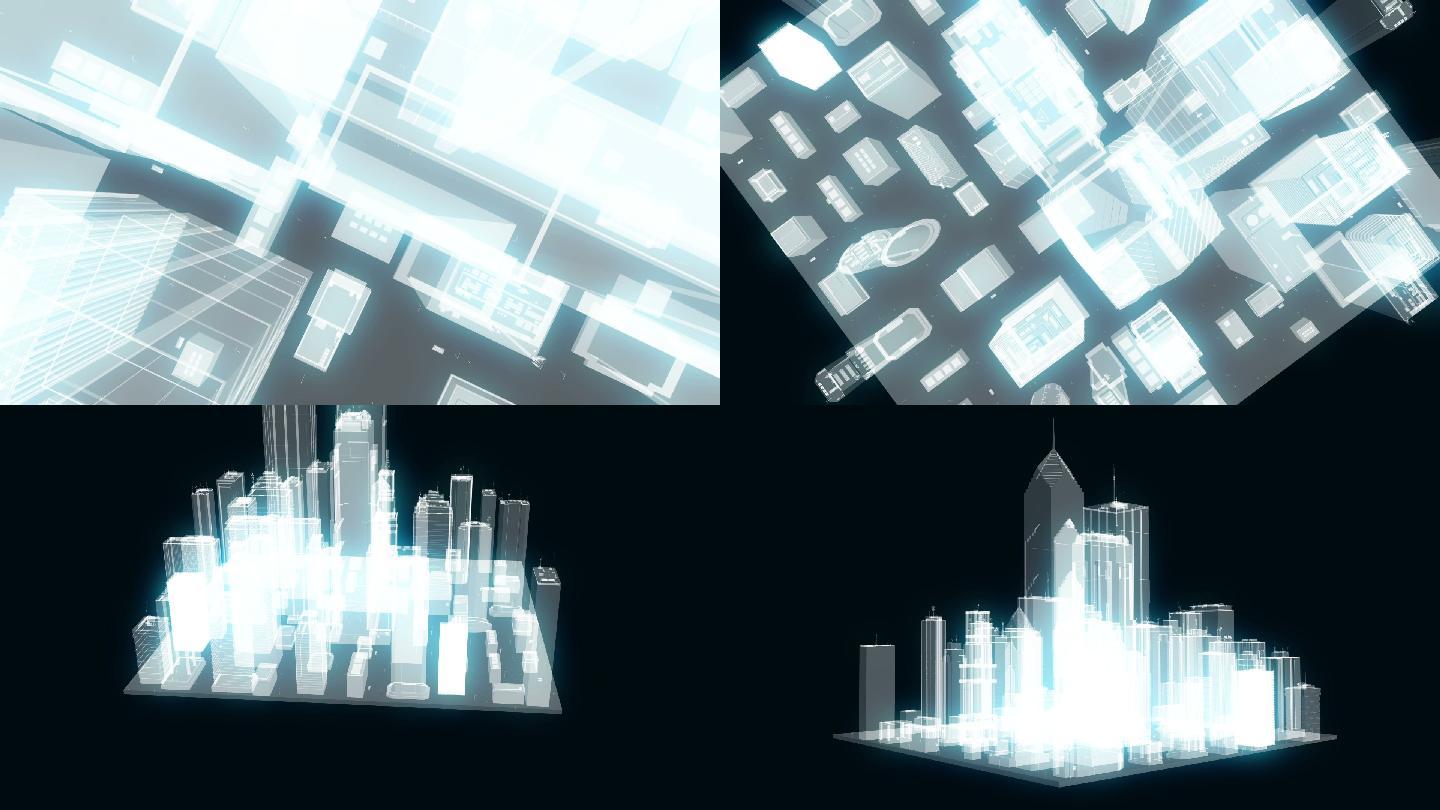 线框或线框中的抽象城市元素或建筑