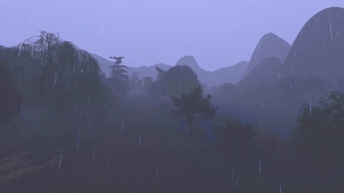荒郊野外山路古道动画04-打雷下雨