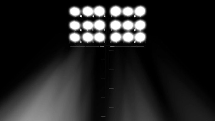 体育场泛光灯打开黑色背景三维渲染插图