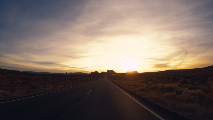 美国公路之旅行车记录仪一路向西夕阳傍晚风