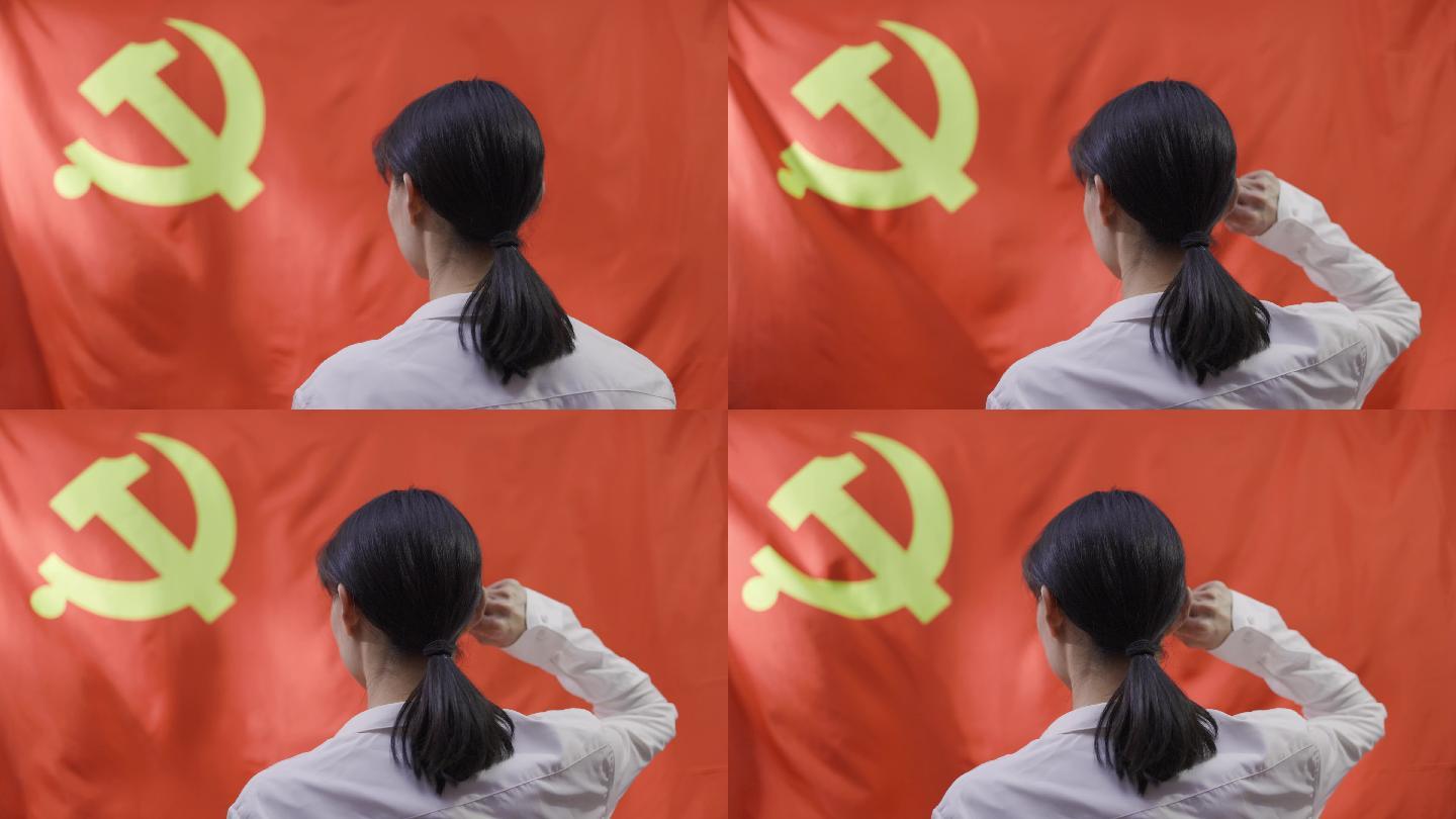 4K女青年面向党旗宣誓视频素材