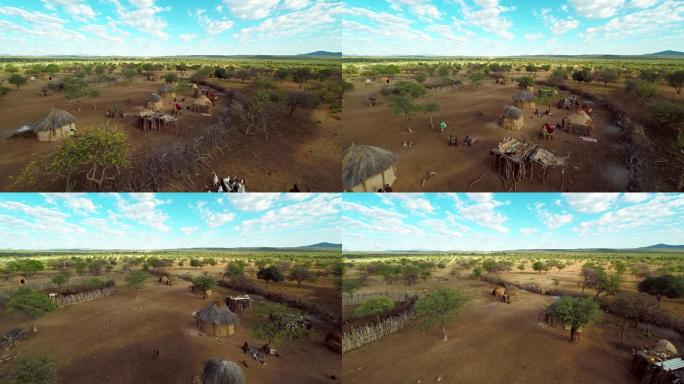 Himba定居点的空中直升机拍摄