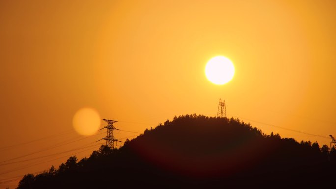 日落红太阳缓缓落下4K