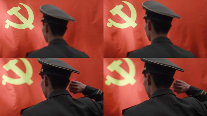 4K服役军人战士面向党旗宣誓视频素材