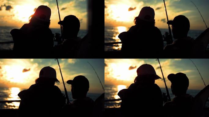 父亲和儿子在船上钓鱼