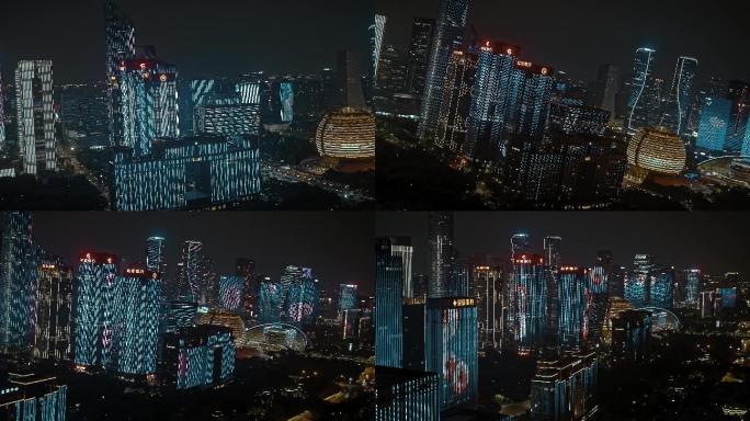 杭州钱江新城城市阳台灯光秀航拍素材15（