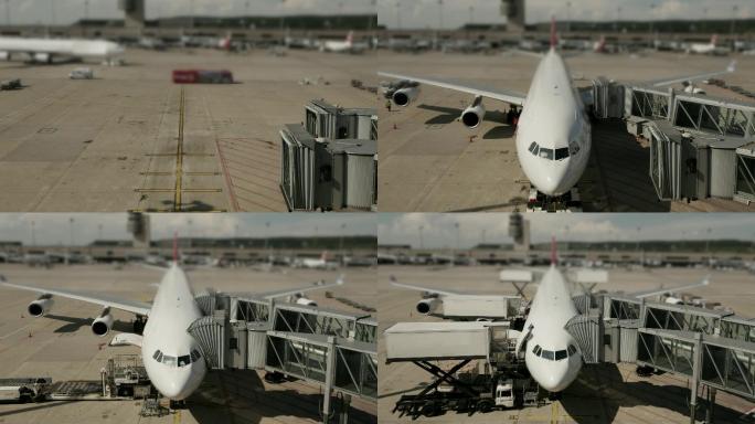 飞机在机场准备飞行的延时摄影
