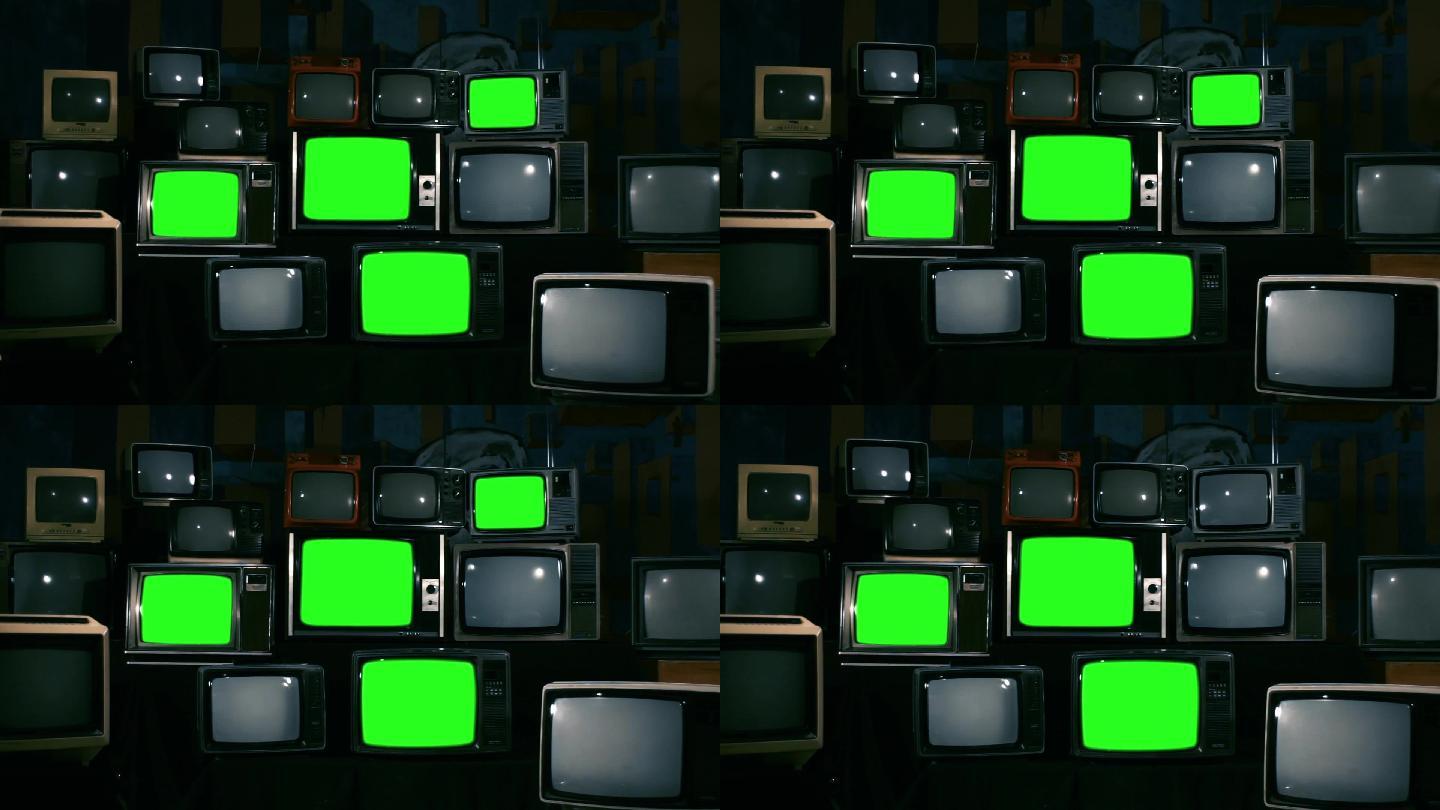 绿色屏幕电视机。绿幕抠像老式电视机综艺访