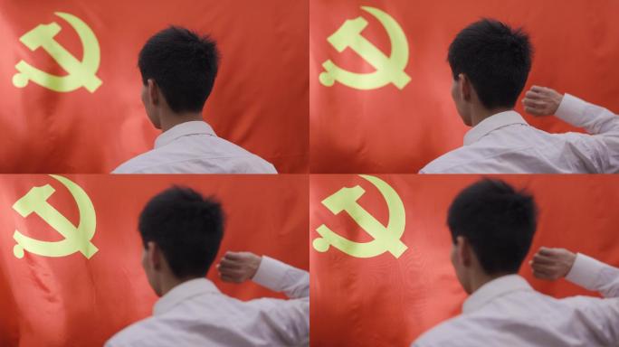 4K男青年面向党旗宣誓视频素材
