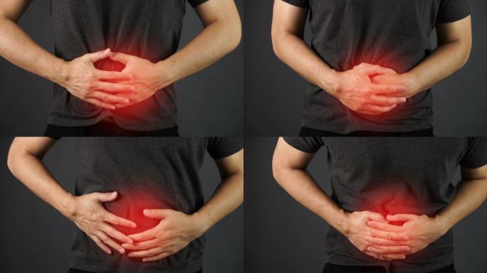 男人胃痛人体肠道肠胃益生菌3D消化分解三