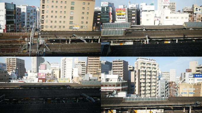 火车上的城市景观日本首都东京大阪动车街景