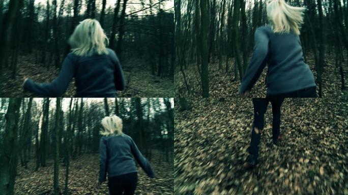 在树林中奔跑的女人