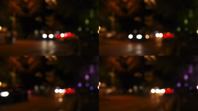 城市夜晚公路车辆车灯光斑
