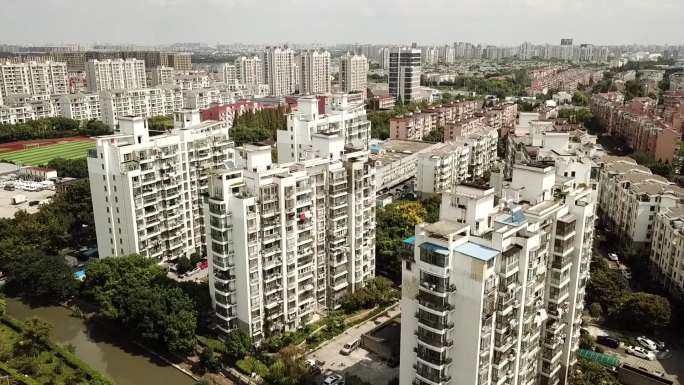 上海市大场航拍建筑街道河道