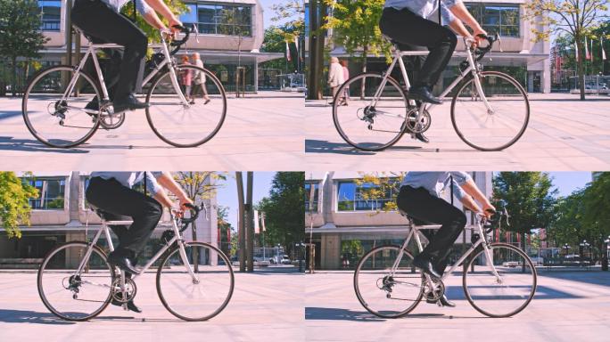 商人骑自行车上班绿色环保脚踏车人力车