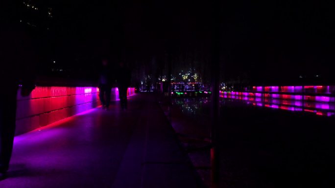 4k原创城市河畔彩色灯光秀