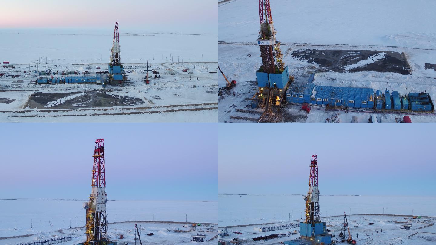西伯利亚石油钻机航拍