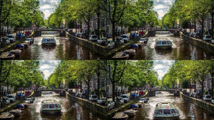 阿姆斯特丹运河和旅游船