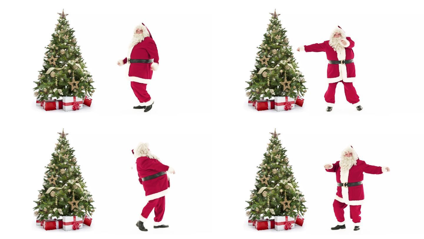 圣诞老人在圣诞树旁跳舞