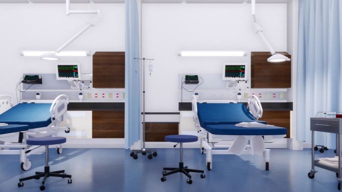 急诊室内空病床3D动画