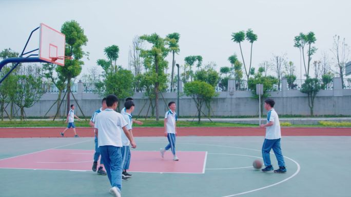 一组高中生课外活动运动篮球足球