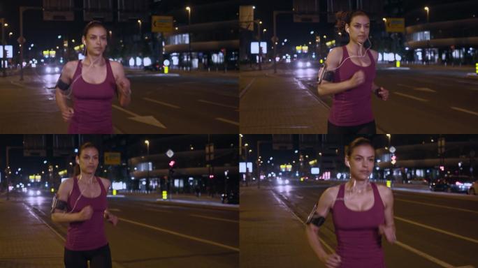 一个晚上在城里跑步的女人