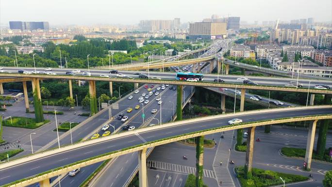 南京鼓楼航拍城市立体交通高架桥四通八达
